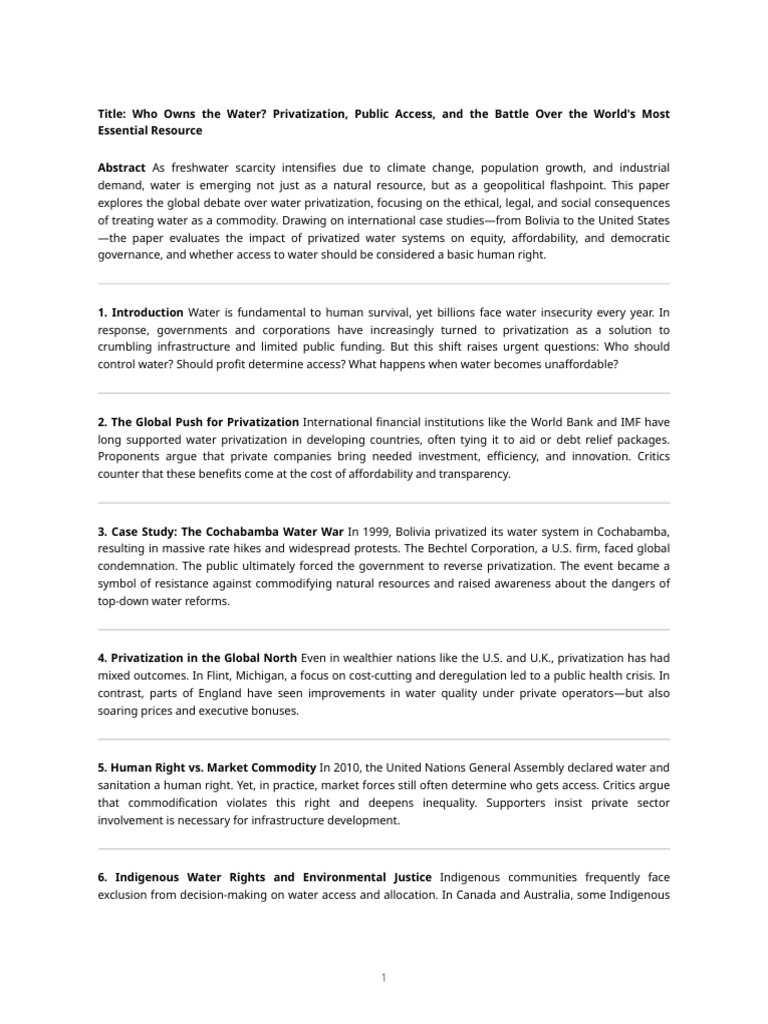 Water Rights Privatization | PDF | Privatization | Water