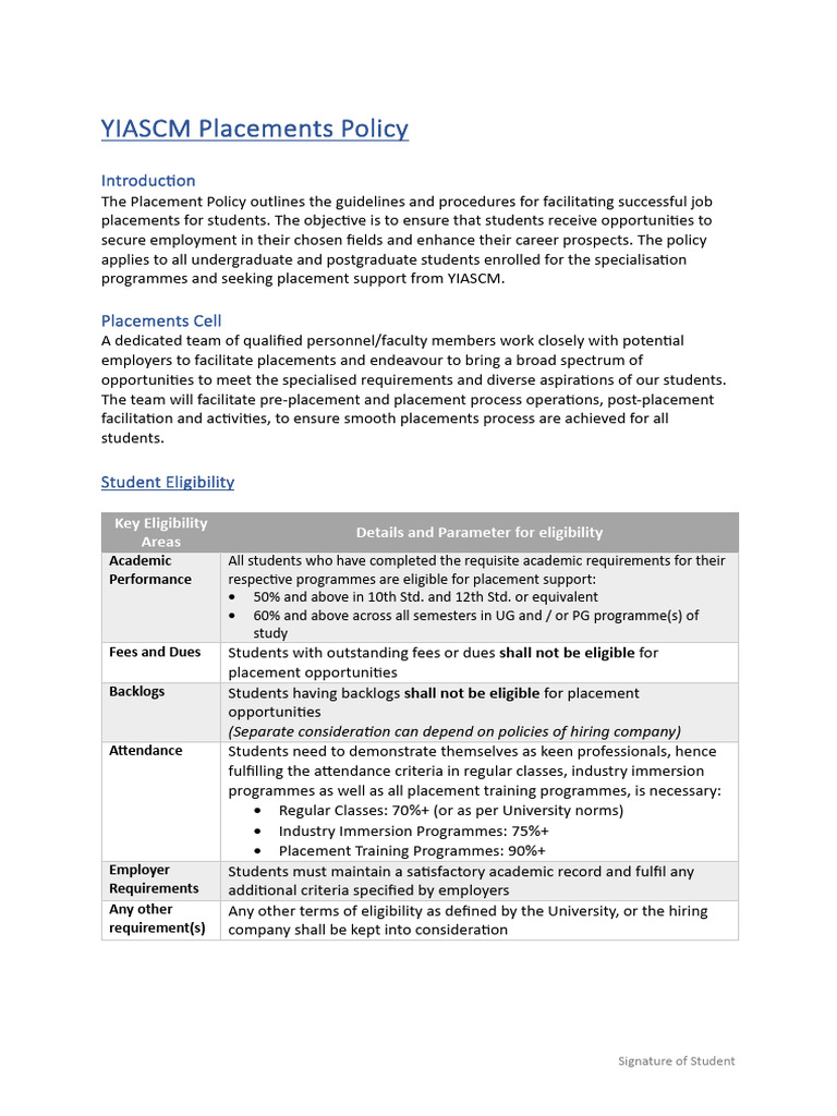 Placement Policy YIASCM V1 | PDF | Résumé