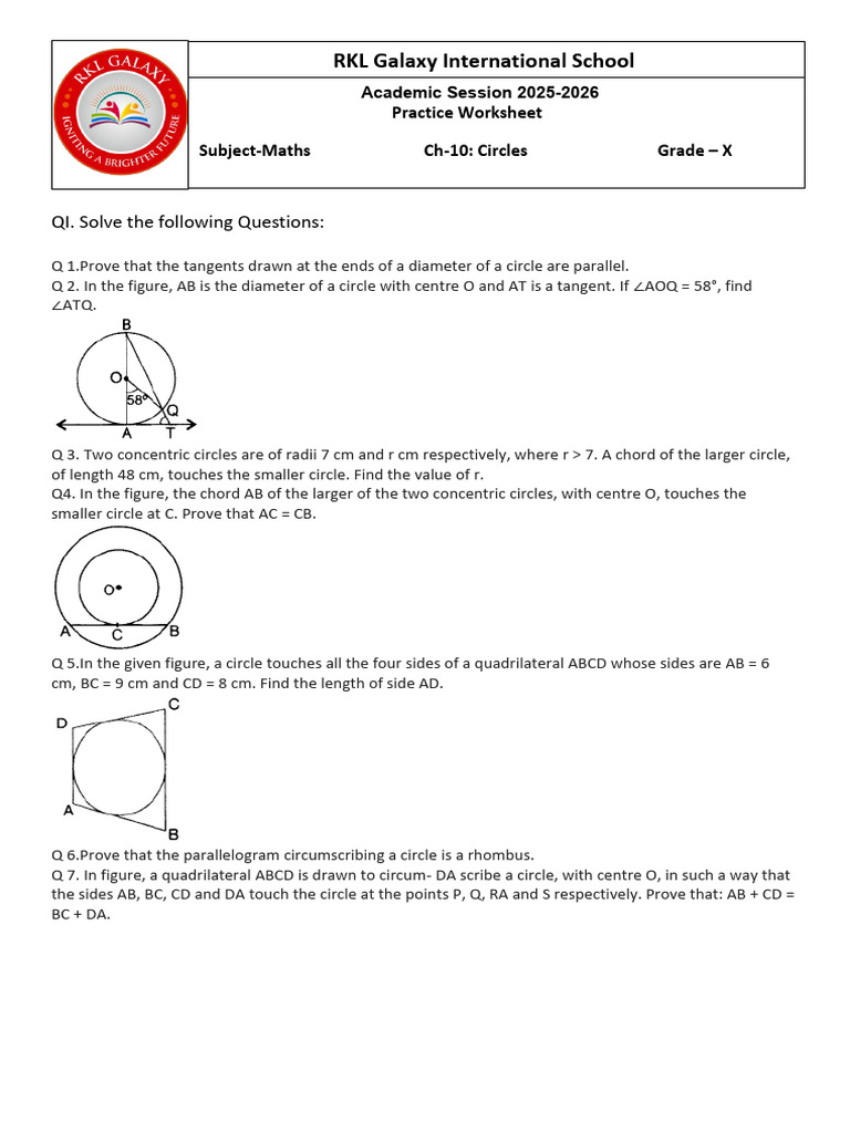 Class 10 Circle Geometry Practice Questions | PDF | Circle | Classical ...