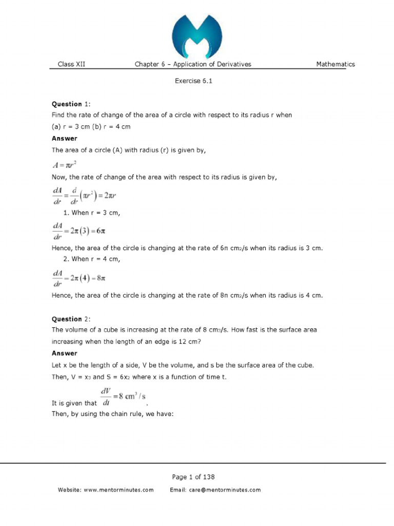 Class XLL Mathematics Chapter 6 | PDF