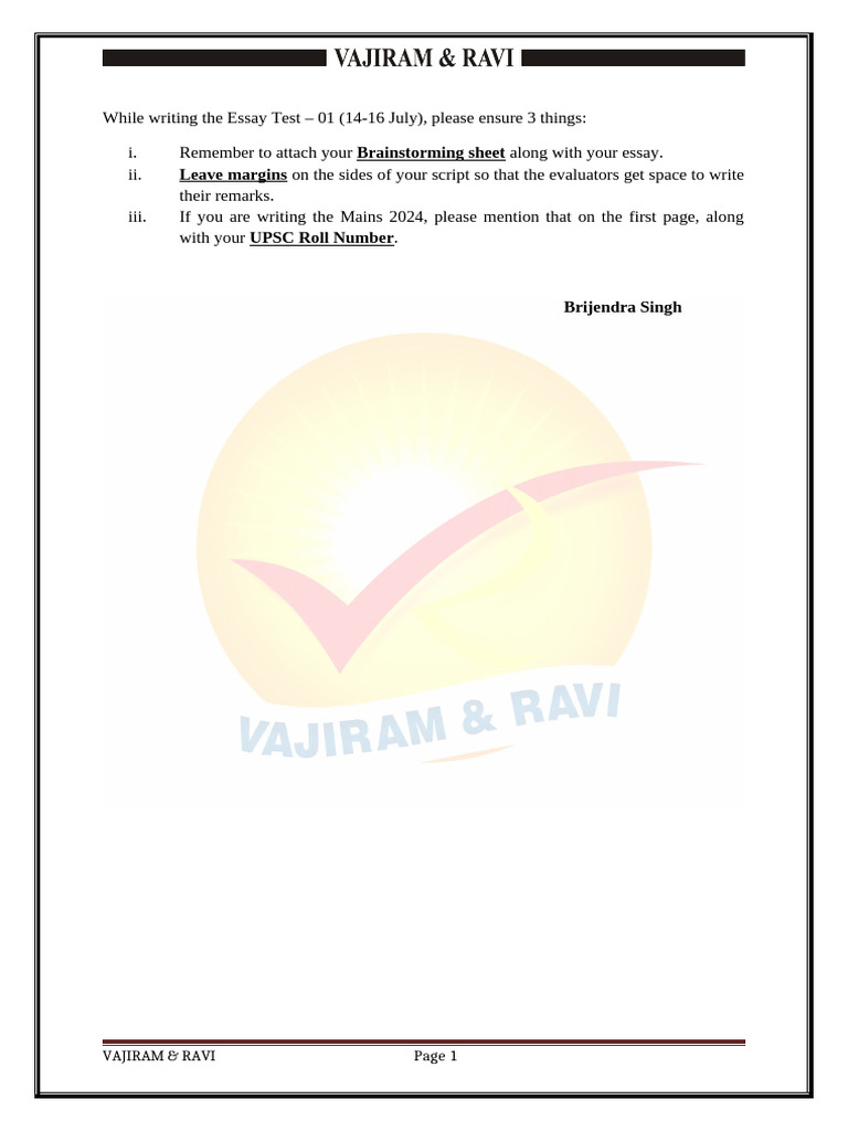 Instructions For Test 1 | PDF