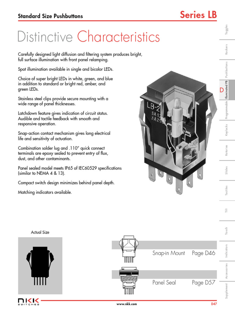 Standard Size Panel Seal Pushbuttons | PDF | Switch | Resistor