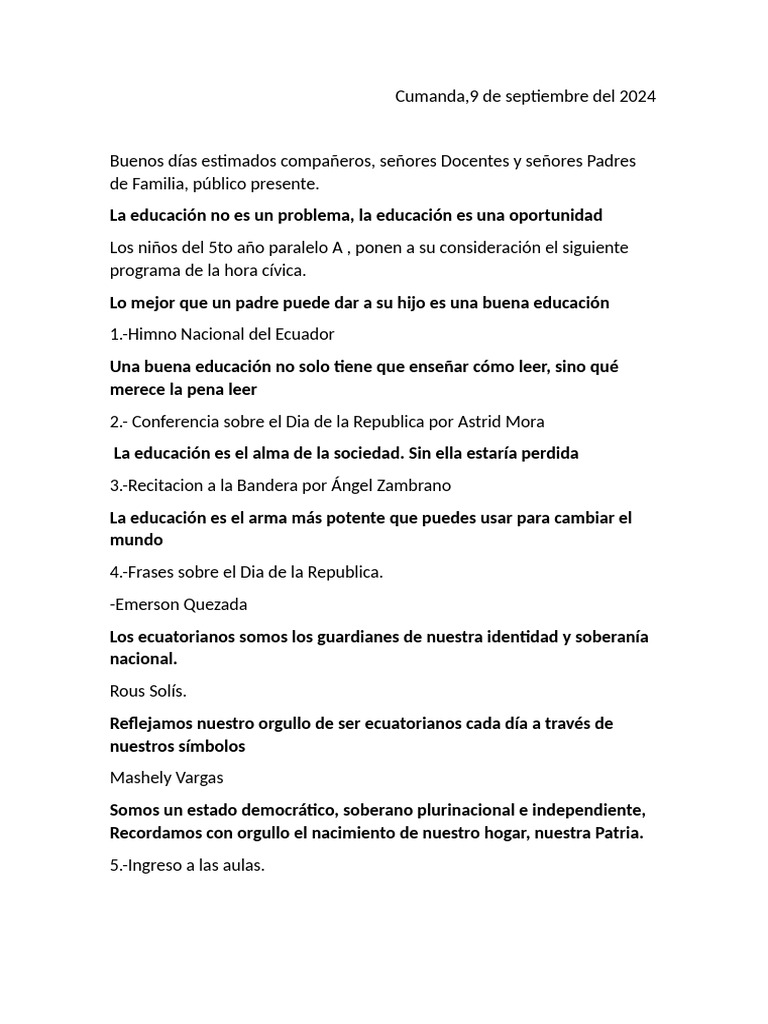 Programa de Hora Cívica 2024 | PDF