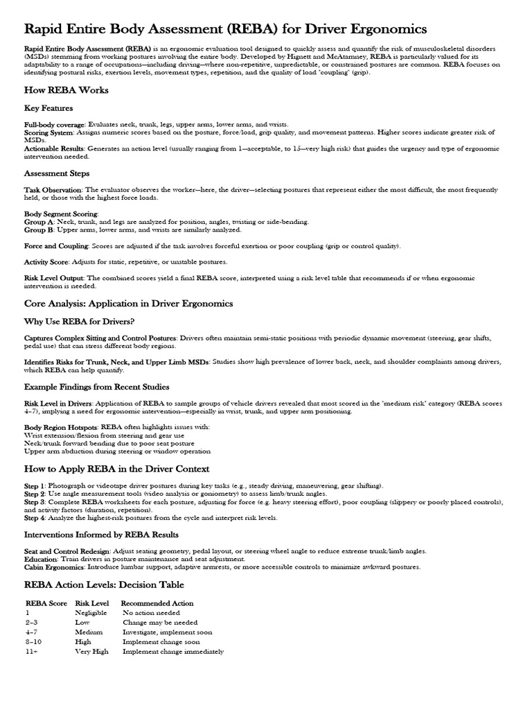 Rapid Entire Body Assessment - (REBA) | PDF