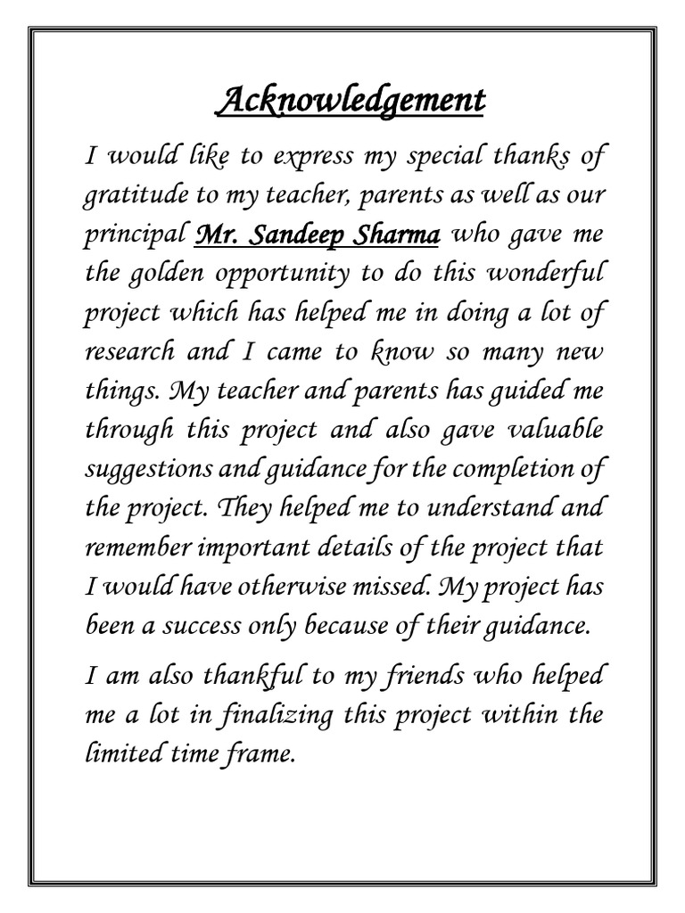 Project Acknowledgements and Gratitude | PDF