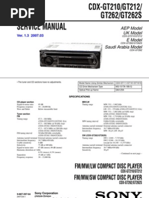 Sony Cdx Gt210 Gt210 Cdx Gt21w Cdx Gt110 Cdx Gt11w User