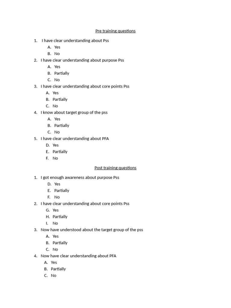 PSS Training Assessment Questions | PDF