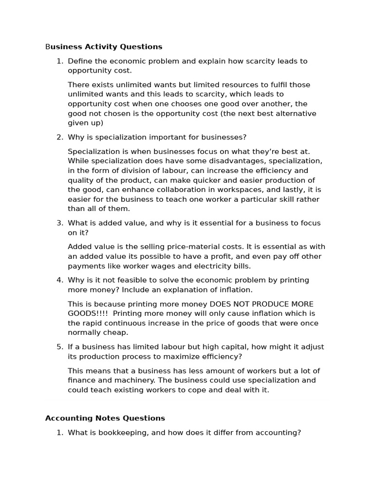 Business Activity + Accoutning+ Money & Banking Questions | PDF | Money ...