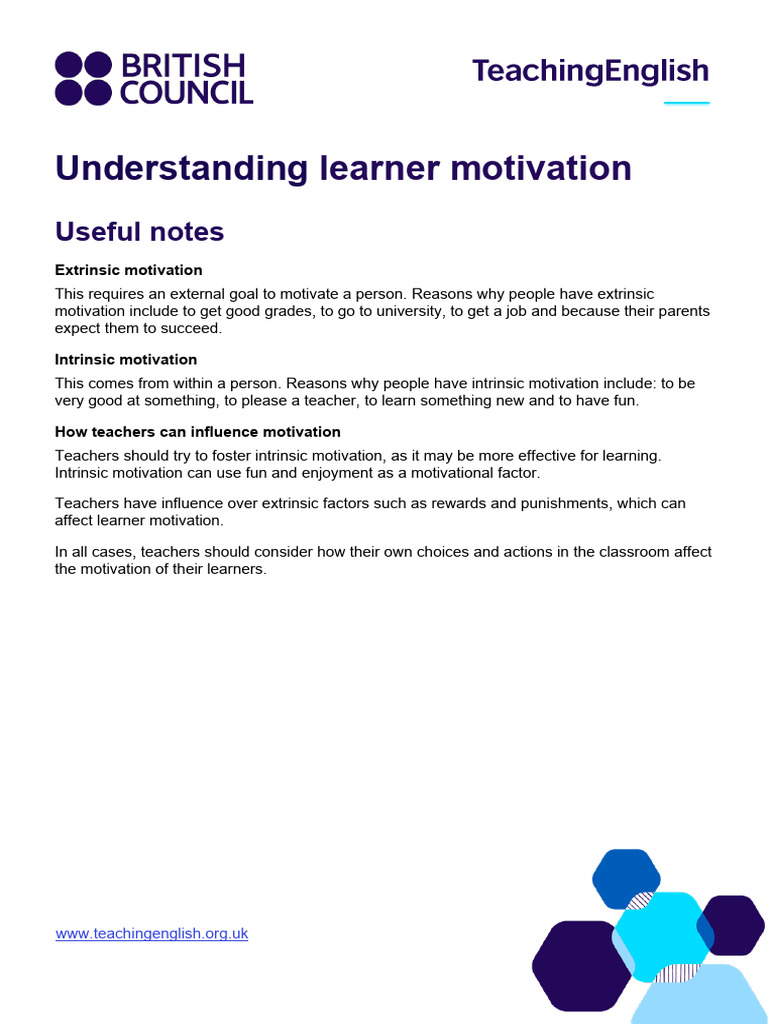 Resources - Understanding Learner Motivation | PDF
