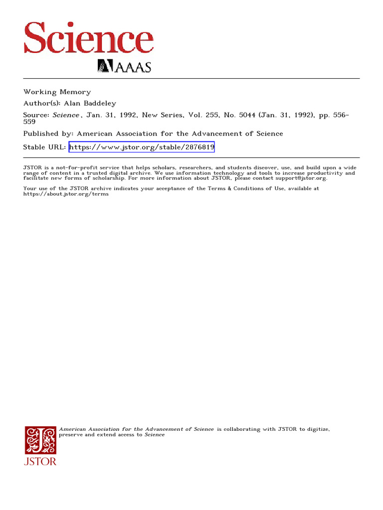 Baddeley's 1992 Working Memory Model | PDF | Working Memory | Memory