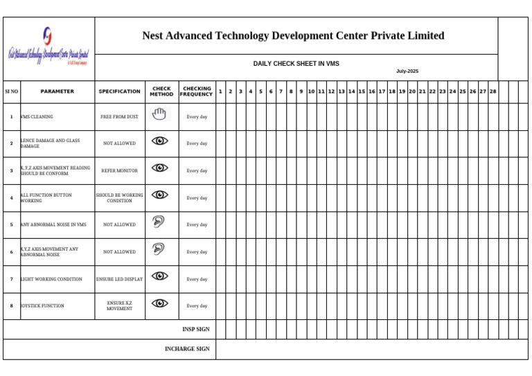 VMS Daily Check Sheet | PDF
