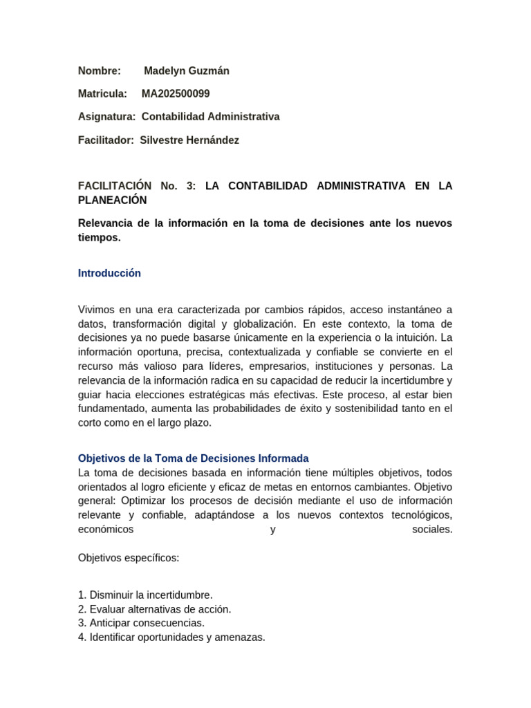 Toma de Decisiones en Contabilidad Administrativa | PDF | Toma de ...