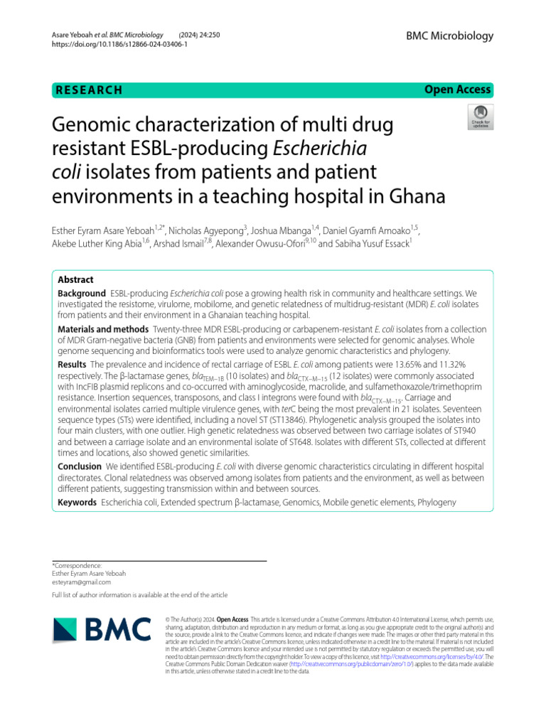 Genomic Characterization of Multi Drug Resistant ESBL-producing ...