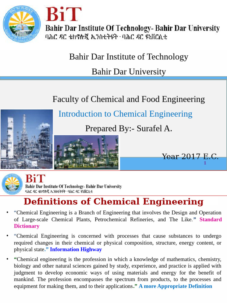 Introduction To Chemical Engineering Ch-01 2016 E.C | PDF | Chemical ...