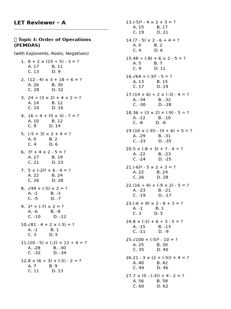 LET Reviewer - MATH Gen Ed - ChatGPT - 01 (5 Topics) | PDF | Area ...