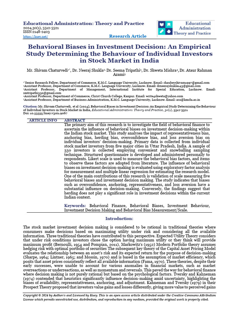 Behavioral Biases in Indian Stock Investment | PDF | Behavioral ...