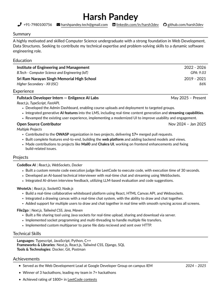 Harsh Pandey College Resume | PDF | Web Development | World Wide Web