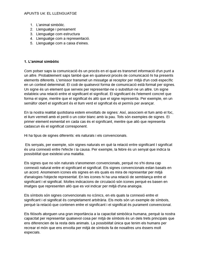 Apunts U4 - El Llenguatge | PDF