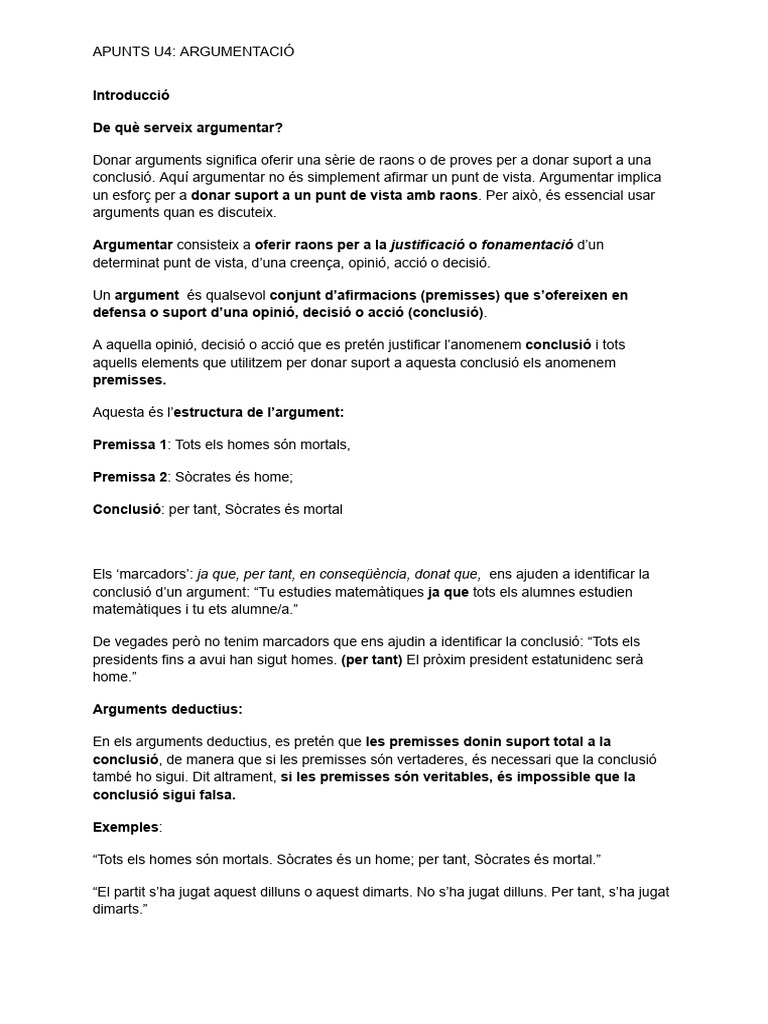 Apunts U4 - Argumentació | PDF
