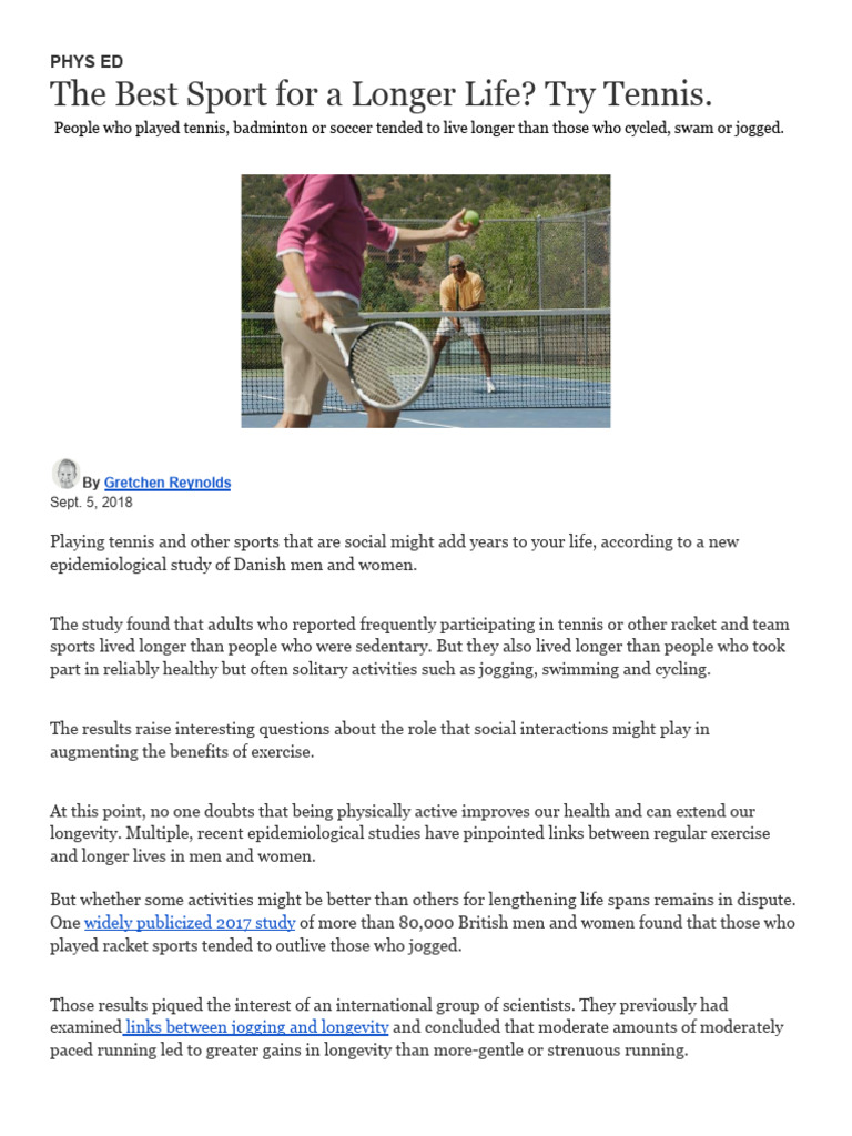 Tennis-The Best Sport For A Longer Life PDF | PDF