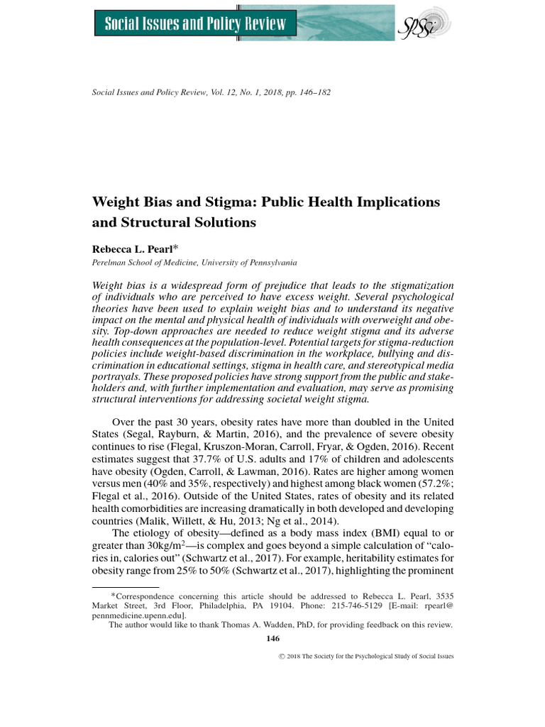 Weight Bias and Stigma Public Health Implications and Structural ...