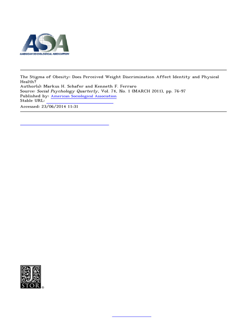 The Stigma of Obesity Does Perceived Weight Discrimination Affect ...