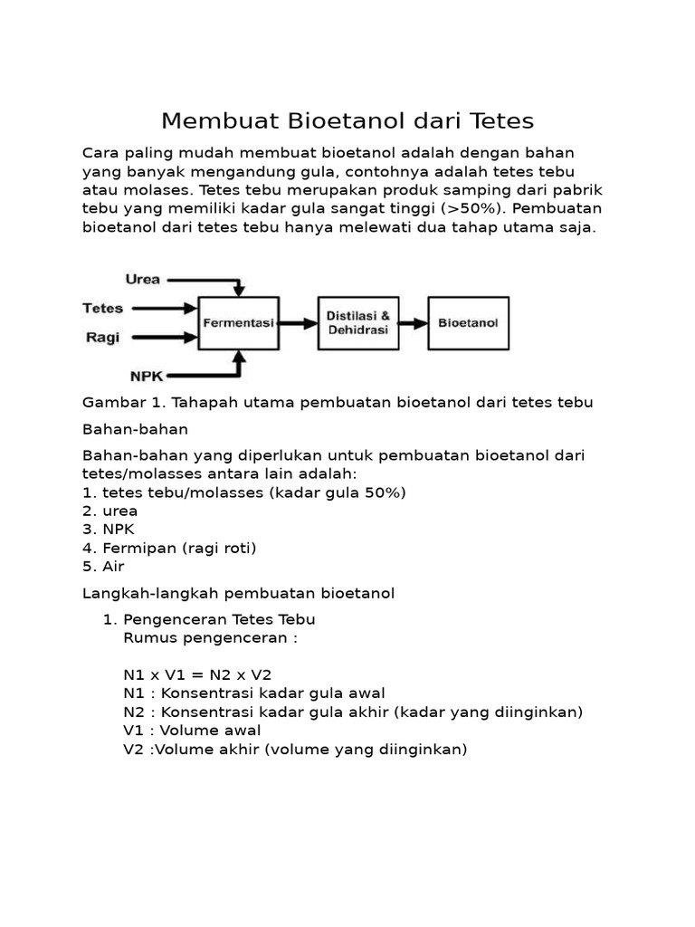 Proses Pembuatan Bioetanol dari Tetes | PDF