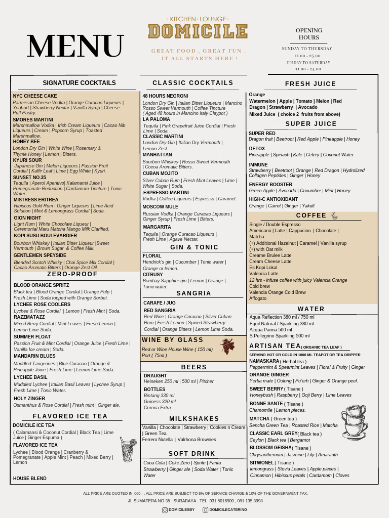 Domicile Kitchen Cocktail Menu | PDF | Martini (Cocktail) | Lime (Fruit)