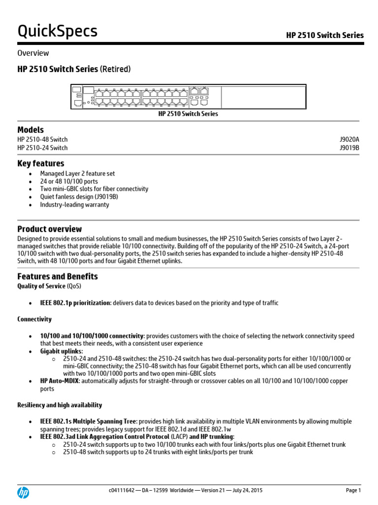 HP 2510 Switch Series Overview | PDF | Network Switch | Computer Network
