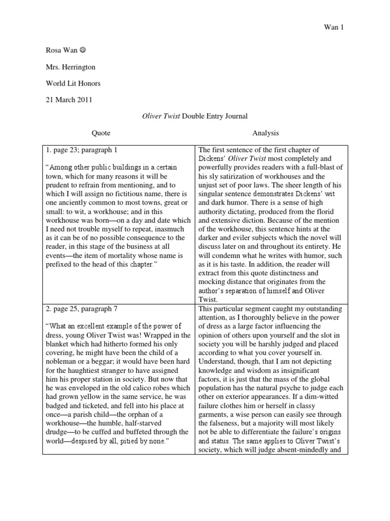 Oliver Twist: A Double Entry Journal | PDF | Nancy (Oliver Twist ...