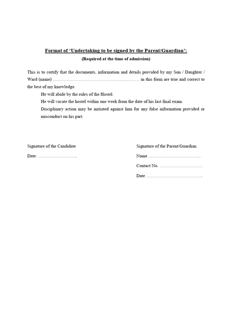 Parent/Guardian Undertaking Form | PDF