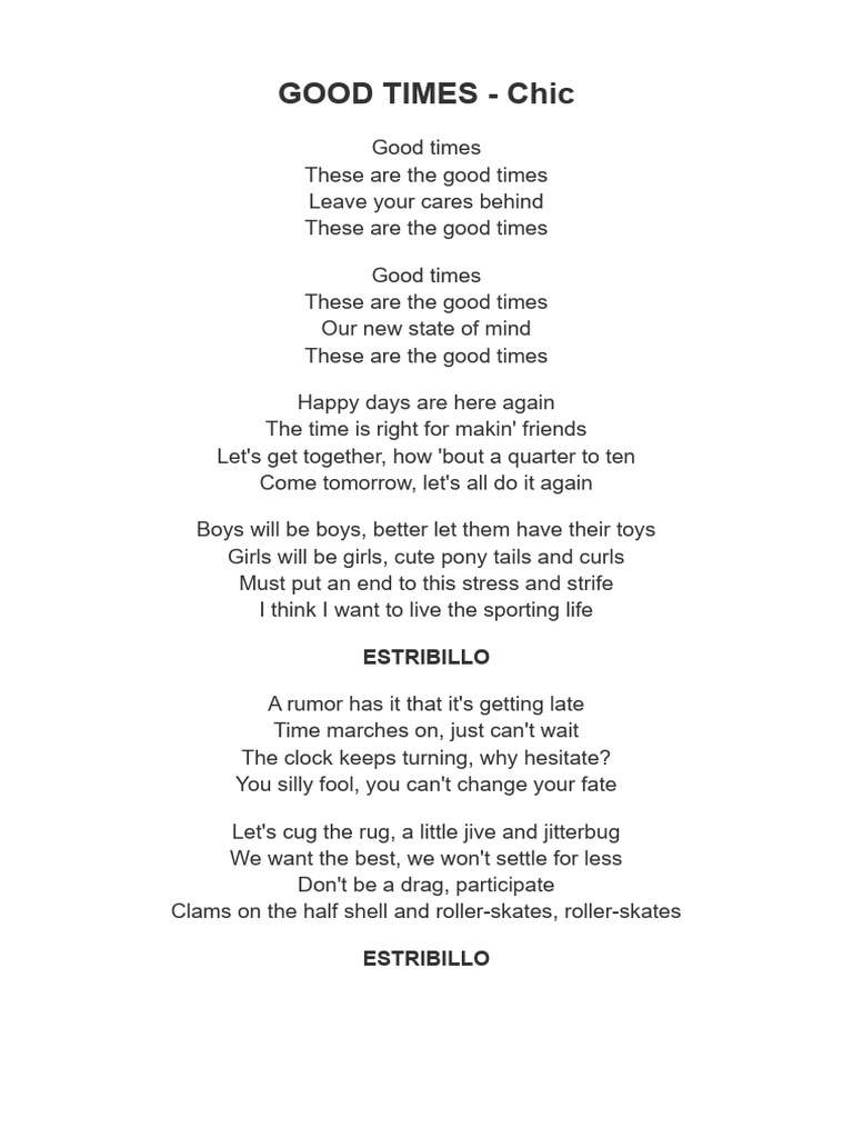 Good Times Lyrics Analysis and Themes | PDF