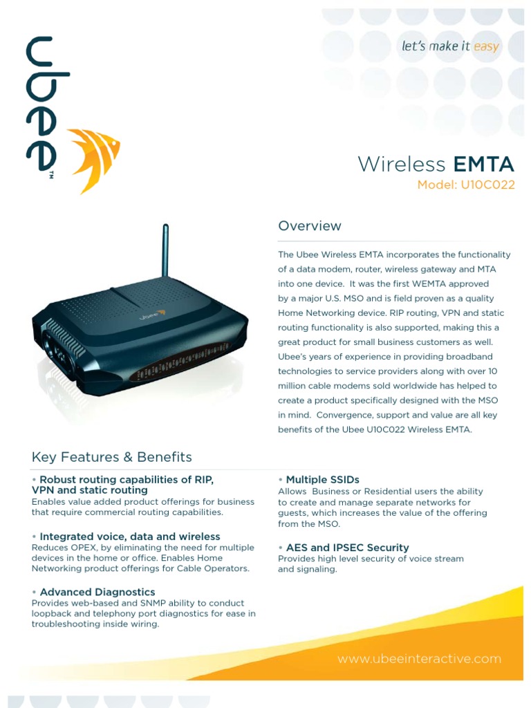 Hoja de Caracteristicas Cable Modem Ubee U10C022 (Ingles) PDF Ieee