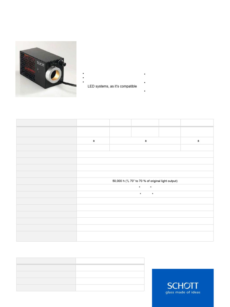 Datasheet SCHOTT Spectra LED 1200 INT 082020 | PDF | Light Emitting ...