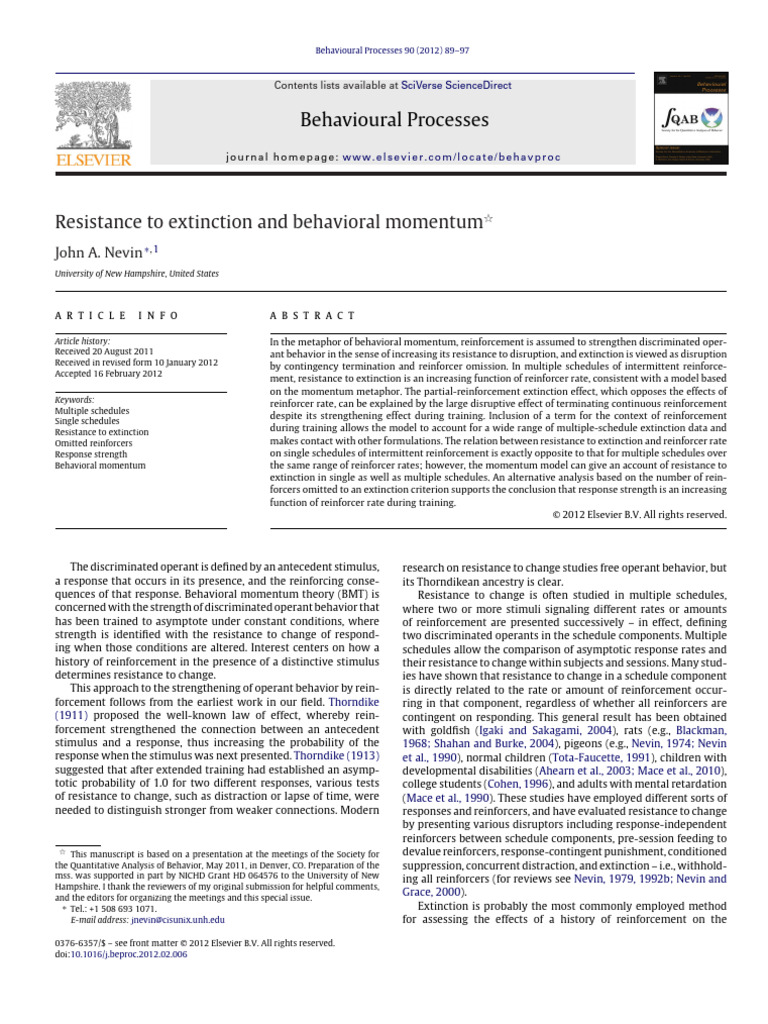 Resistance to Extinction in Behavior | PDF | Behaviorism ...