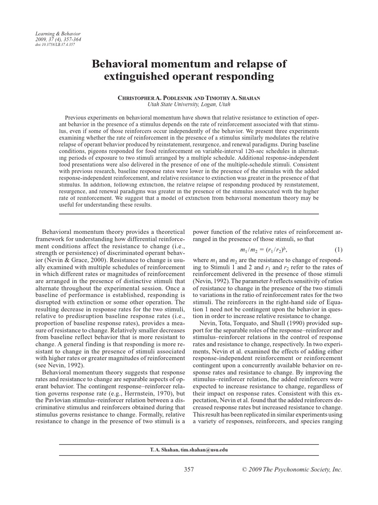 (2009) Podlesnik e Shahan BMT e Relapse of Extinguished Operant ...