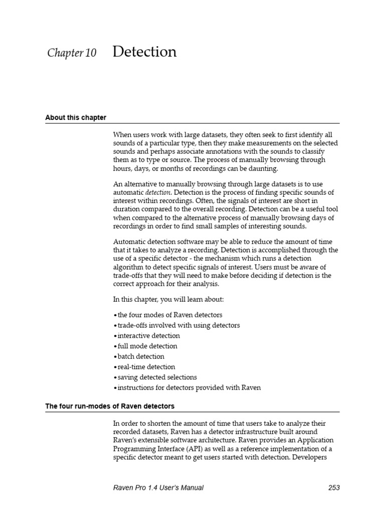 Raven Pro 1.4 Detection Overview | PDF | Bandwidth (Signal Processing ...