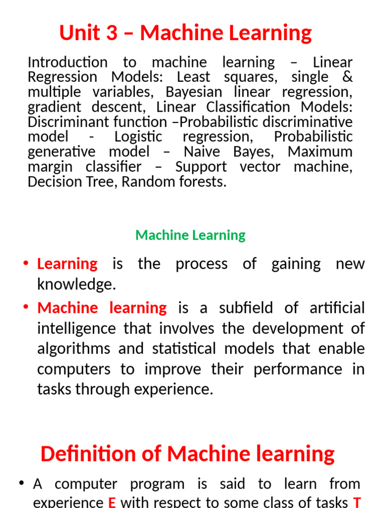 Unit3aiml 230421054431 97b34666 | PDF | Machine Learning | Regression ...