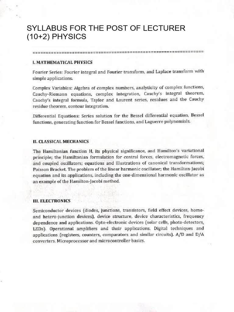 Syllabus For The Post of Lecturer Physics in School Education ...
