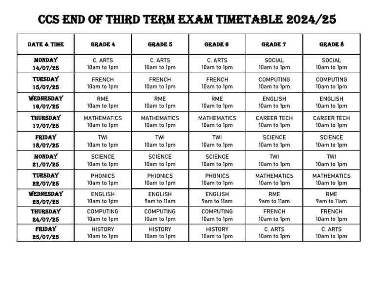 Ccs Timetable T3 G4-G8 2025 | PDF