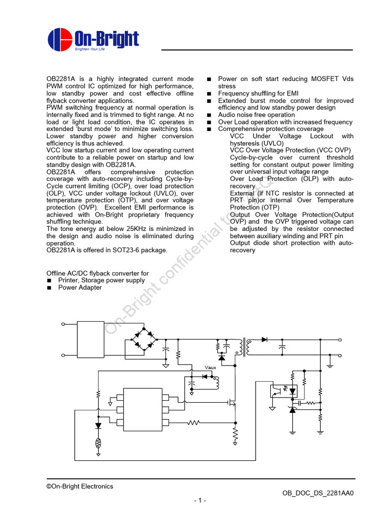 OB2281A PWM Controller Datasheet | PDF | Power Supply | Mosfet