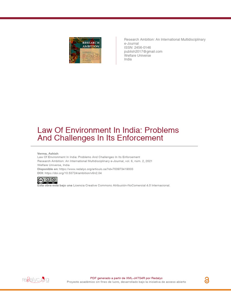 Law of Environment in India: Problems and Challenges in Its Enforcement ...