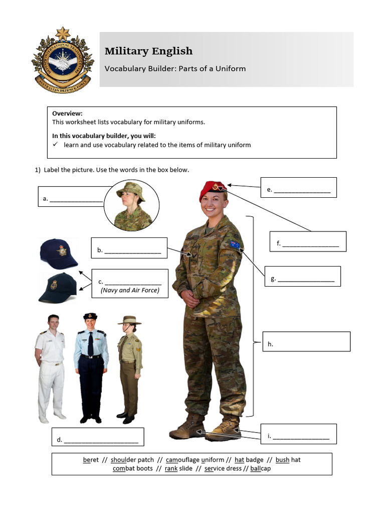 Military Uniform Vocabulary Worksheet | PDF | Uniforms | Clothing