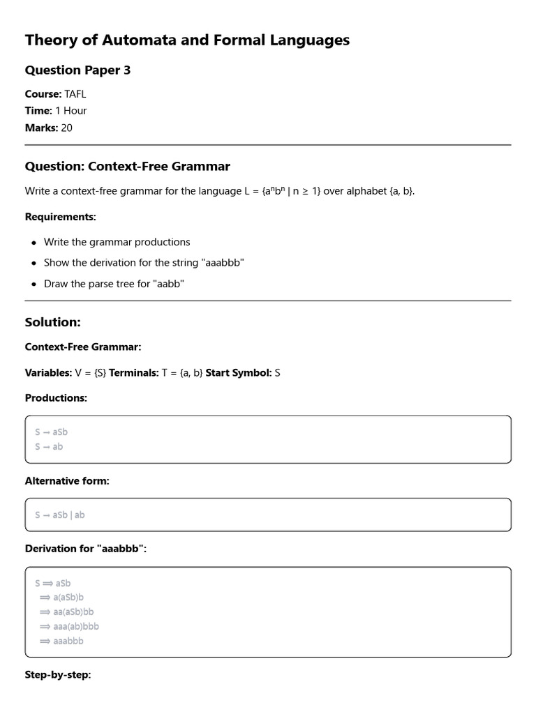 TAFL Question 3 - Context-Free Grammar | PDF