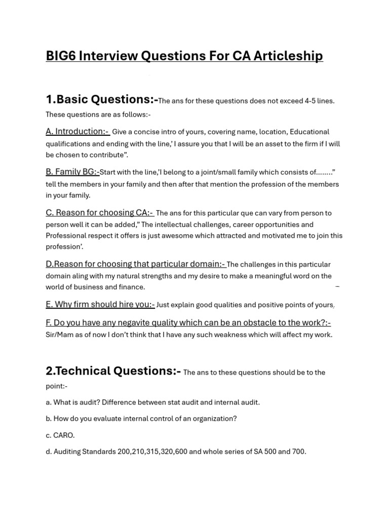 CA Articleship Interview Guide | PDF | Taxes | Audit