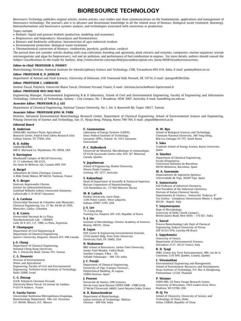 Bioresource Technology Editorial Board | PDF | Biofuel | Bioenergy