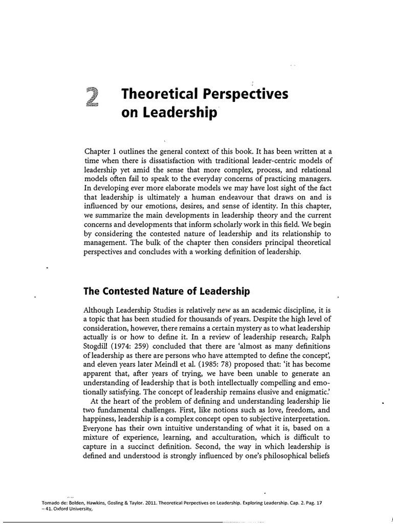 Leadership: Theoretical Perspectives Explained | PDF | Leadership | Concept