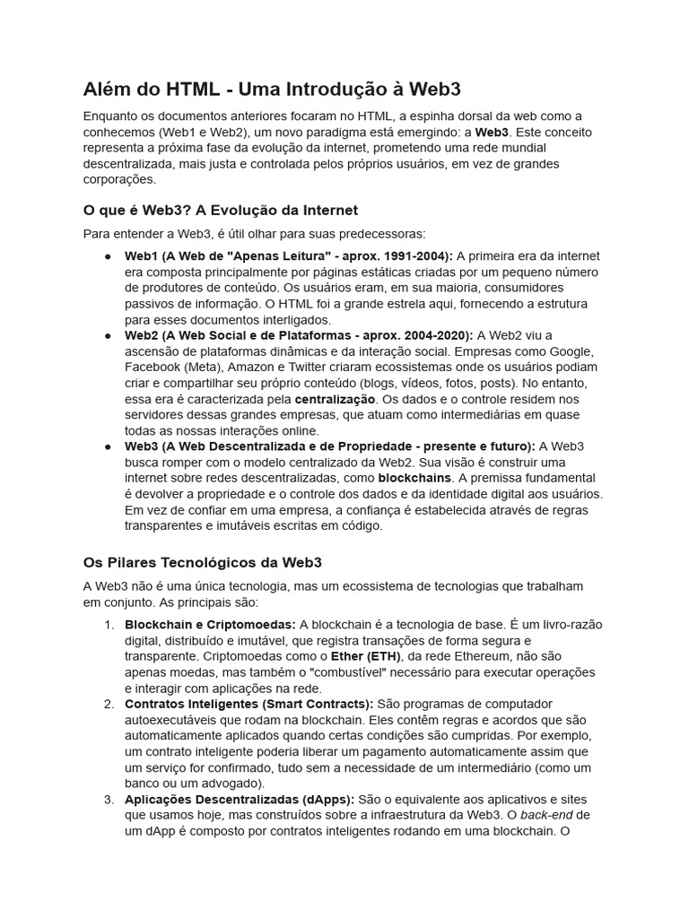 Além Do HTML - Uma Introdução À Web3 | PDF | Rede mundial de ...
