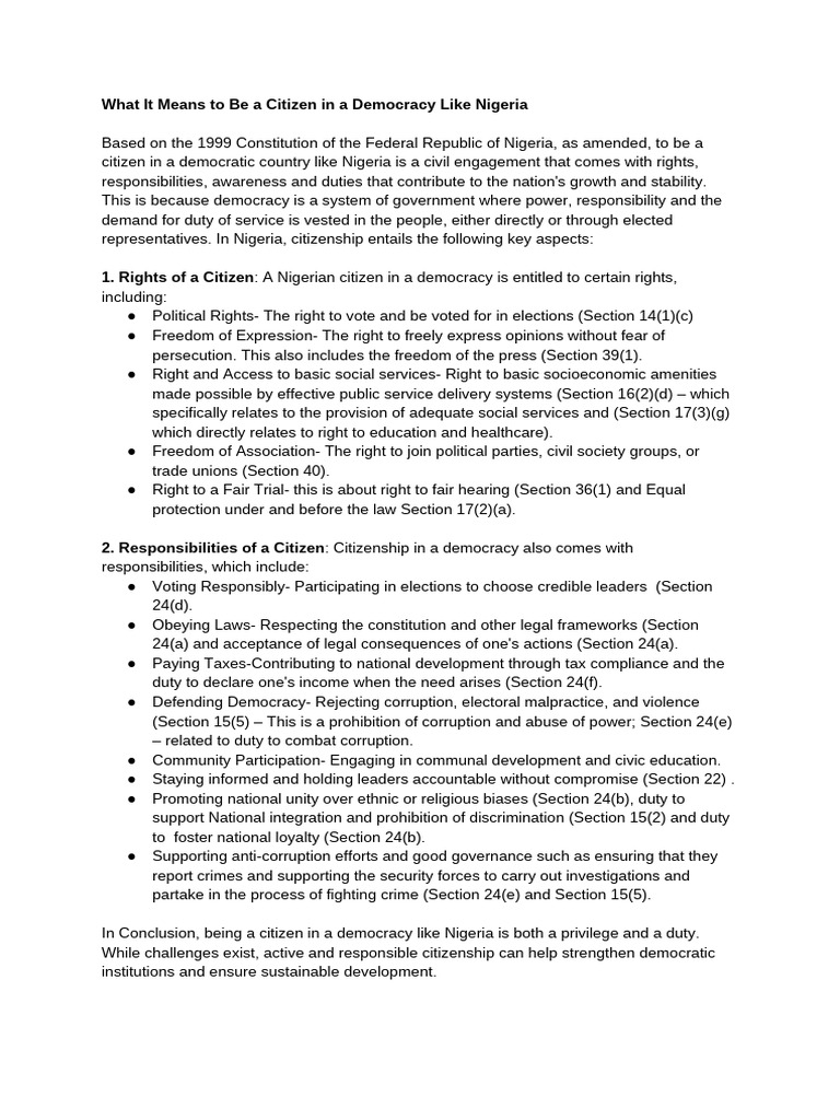 Citizenship Rights and Duties in Nigeria | PDF | Citizenship | Democracy