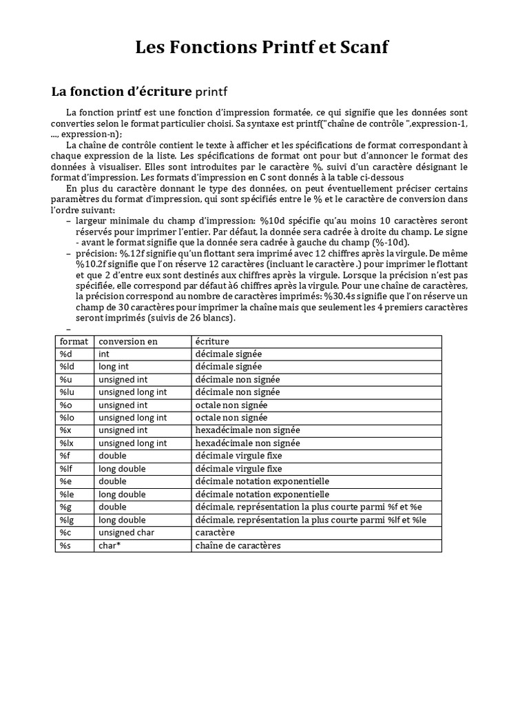 Fonctions printf et scanf en C | PDF | Programmation informatique ...